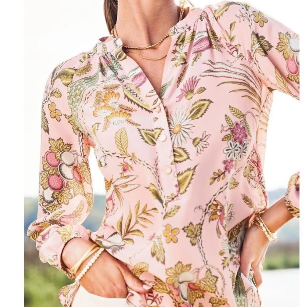 SPARTINA 449 Cora Silk Blouse Sugar Mill Peacock Pink Size XL